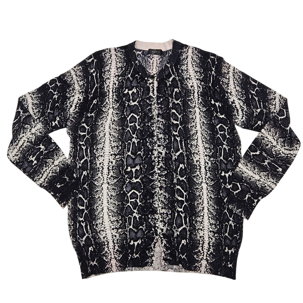 Cyrus Womens XL Snake Print Cardigan Sweater Black White Button Front PL011215TJ